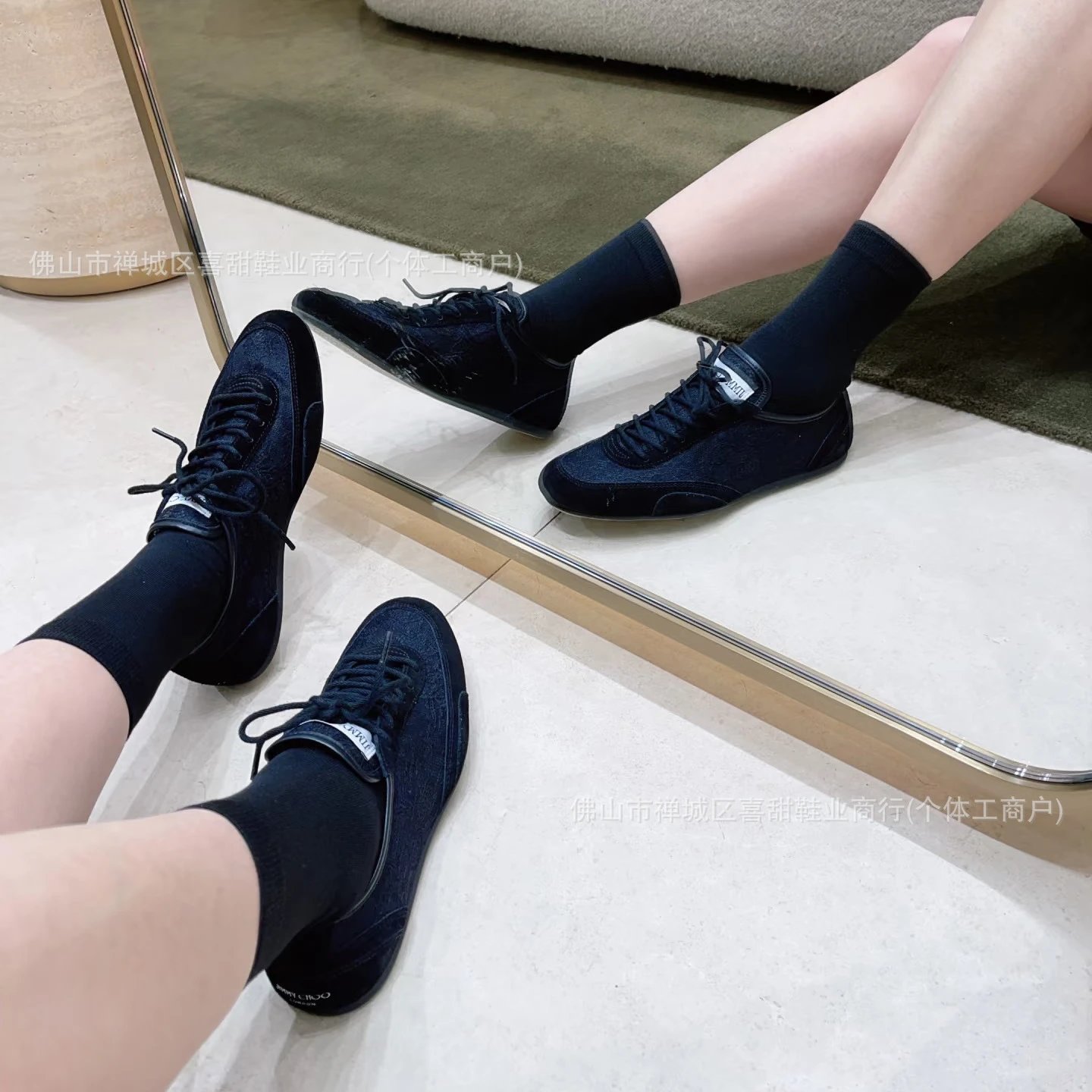 Jimmy Choo Sneakers Navy Velvet Sneakers