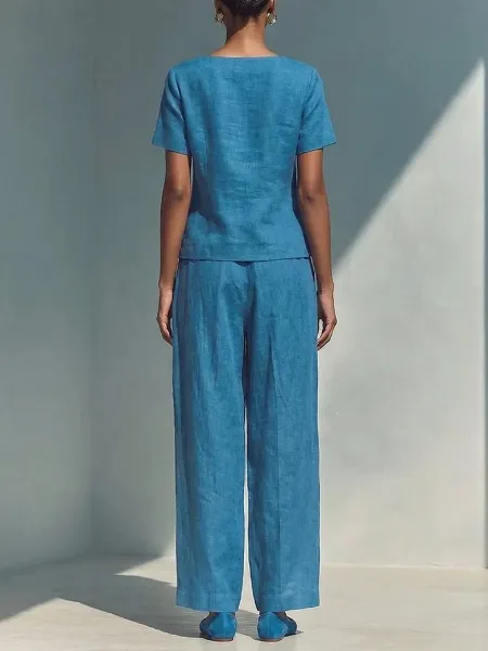 Design Linen Button-Down Set Blue - 4