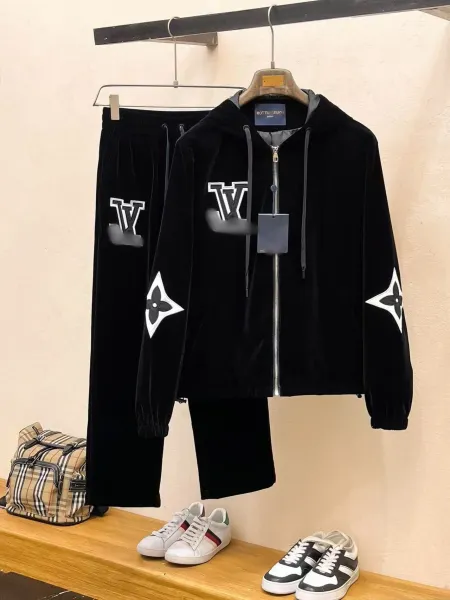 Louis Vuitton Monogram Velvet Hoodie and Sweatpants Set Black - 1