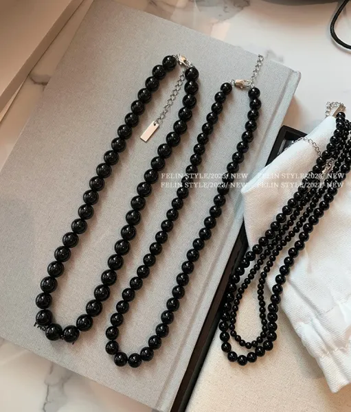 Design Black Onyx Bead Choker Necklace Jewelry - 9