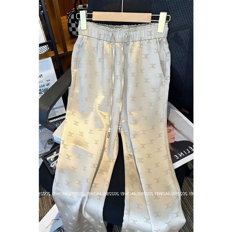 Design Logo-Print Satin Wide-Leg Pants Lime Green - 12