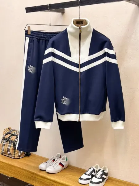 Design Track Jacket and Sweatpants Set Navy White Striped Tracksuit - 1