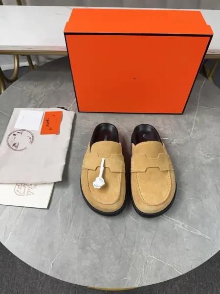 Hermès Oran Loafers Gray Suede Slippers - 5