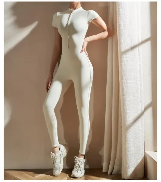 Design Zip-Front High-Neck Bodysuit Gray Activewear - 6