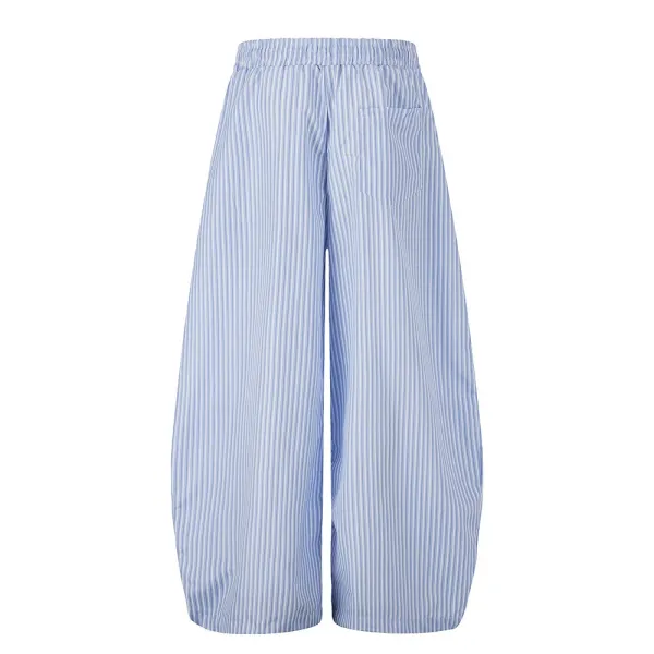 Design Wide-Leg Striped Pants with Embroidered Motifs Blue - 7