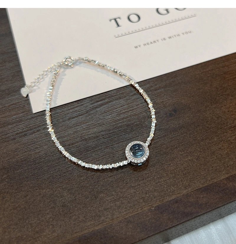 Design Crystal-Embellished Blue Cabochon Bracelet Jewelry - 7