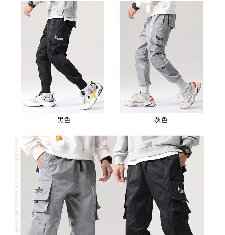 Design Cargo Pants with 'Problem' Embroidery Army Green Pants - 5