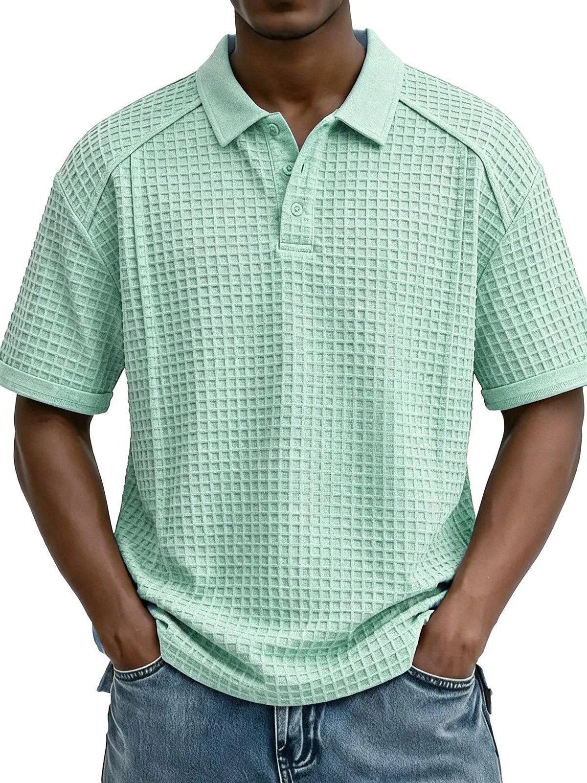 Design Waffle Knit Polo Brown Tops Polo - 11
