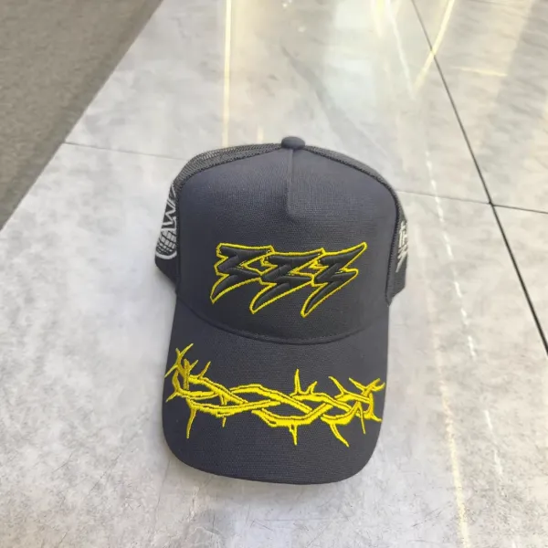 Design Barbed Wire & Lightning Bolt Trucker Cap Black Hats - 7