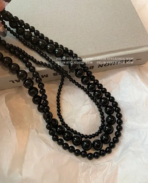 Design Black Onyx Bead Choker Necklace Jewelry - 16