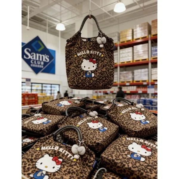 Hello Kitty Leopard Print Tote Bag with Embroidered Character and Charm - 9