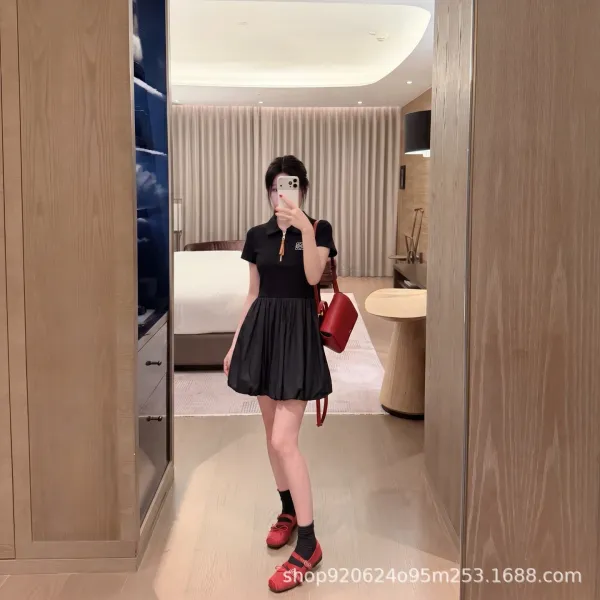 Loewe Polo Dress Black with Anagram Logo and Zipper Detail - 9