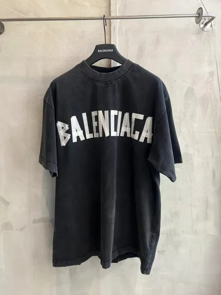 Balenciaga Logo Print Washed Black T-Shirt - 1