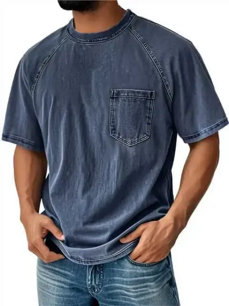 Design Denim-Effect Pocket T-Shirt Blue T-Shirts - 9