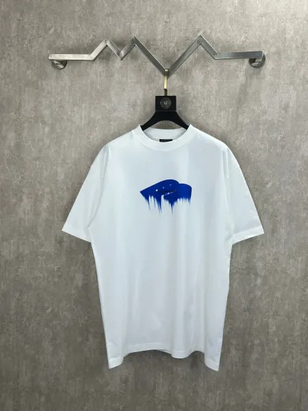 Balenciaga Blue Drip Logo T-Shirt White - 1