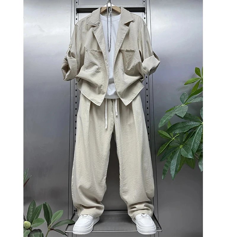 Design Oversized Linen-Blend Shirt Jacket Beige Outerwear - 6