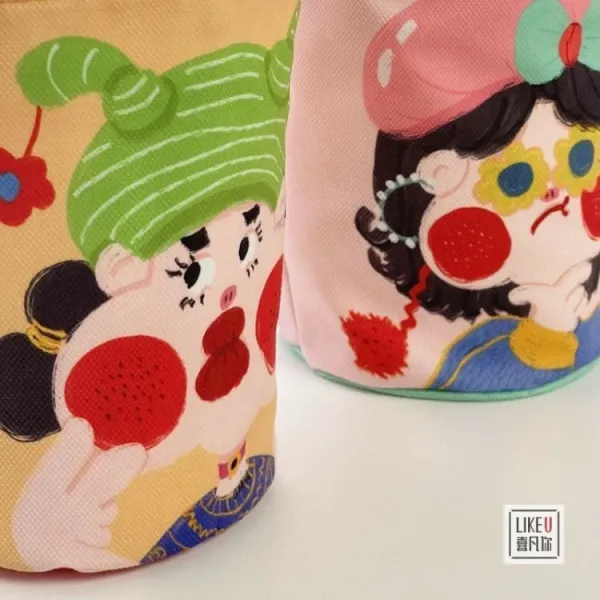 Design Cartoon Character Bucket Bag Blue Peach Multicolor - 27