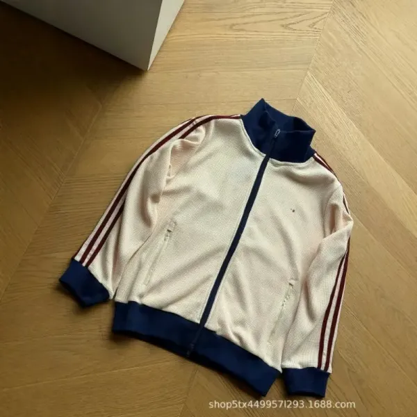 Adidas Originals Track Jacket Beige Navy Striped Outerwear - 1