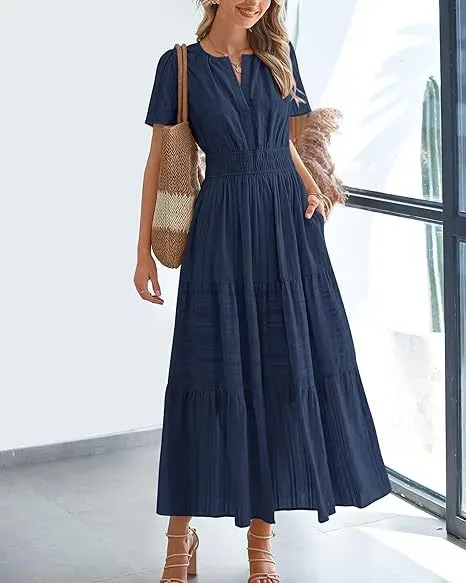 Design Tiered Smocked Waist Maxi Dress in Sky Blue - 16