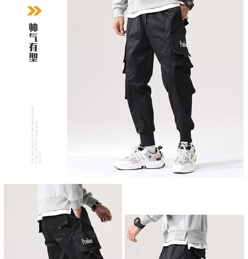 Design Cargo Pants with 'Problem' Embroidery Army Green Pants - 8