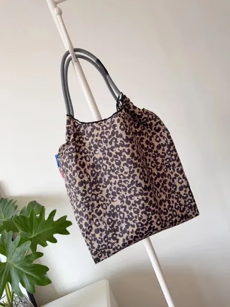 Hello Kitty Leopard Print Tote Bag with Embroidered Character and Charm - 20