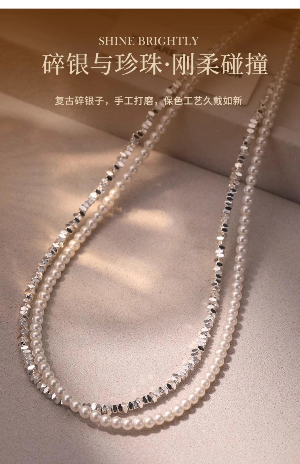 Design Pearl and Crystal Double-Strand Choker Necklace Jewelry - 9