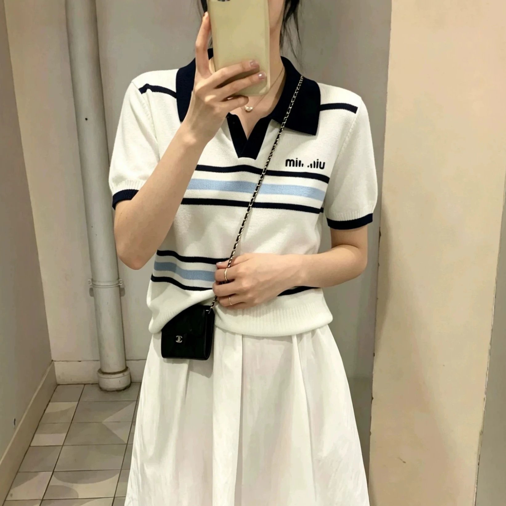 Striped Knit Polo Shirt