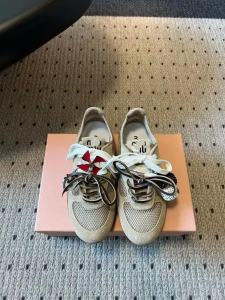 Miu Miu Mesh Sneakers Beige with Red Windmill Charm Sneakers - 1