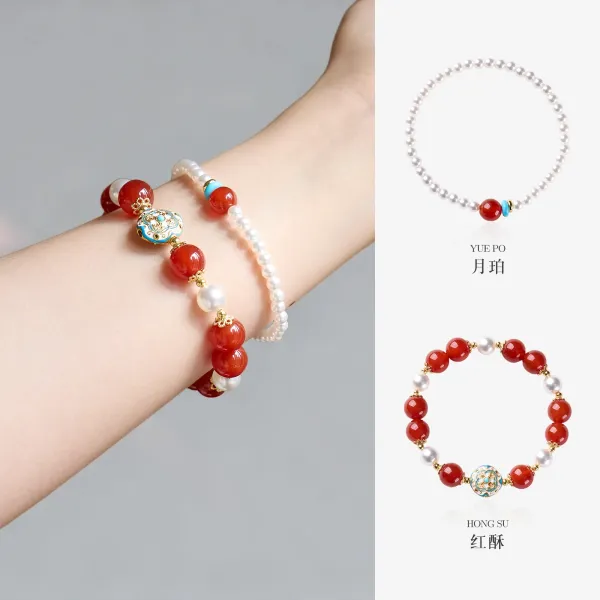 Design Pearl Bead Bracelet with Red and Turquoise Accents Bracelet Jewelry - 4