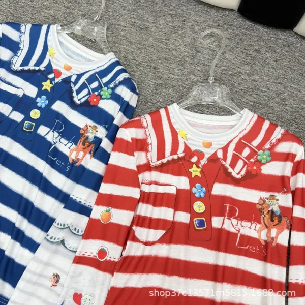 Design Striped Collar Polo Shirt Red White - 6