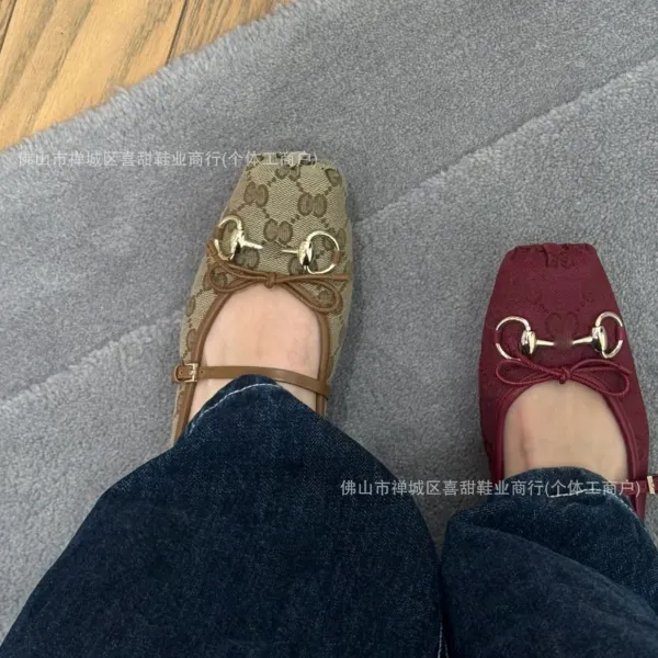Gucci Horsebit Loafer Flat in Black and GG Canvas Beige - 9