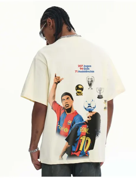 FC Barcelona Ronaldinho Tribute Graphic T-Shirt Beige - 20