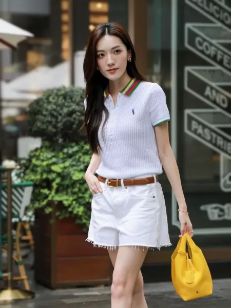 Polo Ralph Lauren Knit Polo Shirt and Pleated Skirt Set White with Rainbow Collar - 7