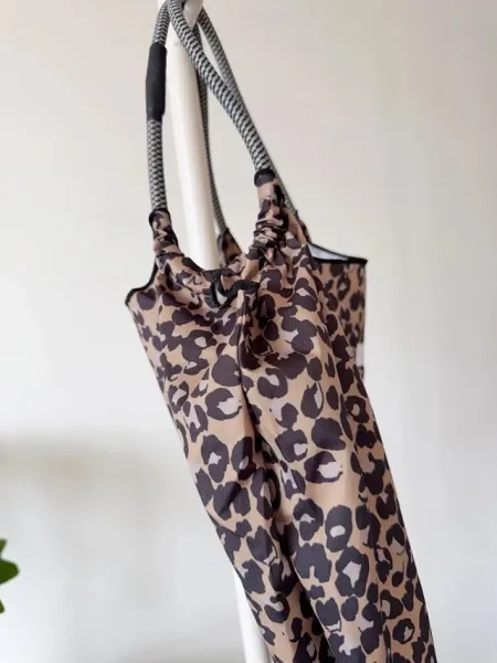Hello Kitty Leopard Print Tote Bag with Embroidered Character and Charm - 24