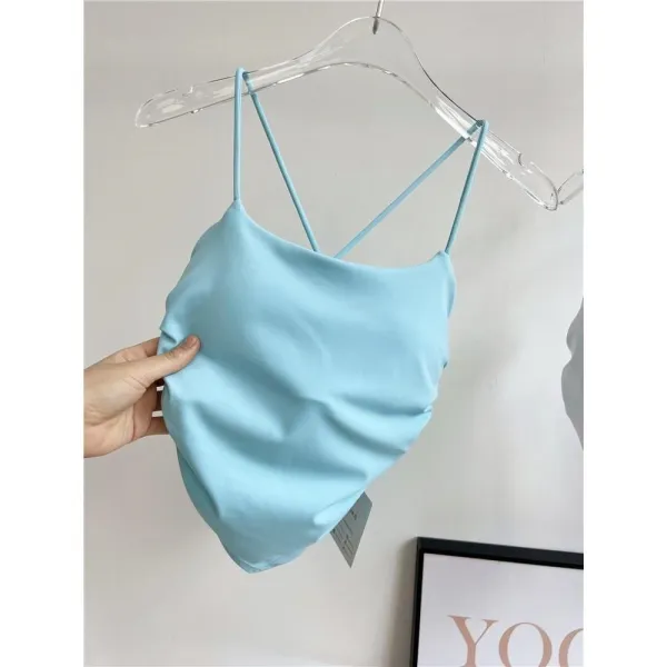 Design Ruched Cross-Back Camisole in Sky Blue Vest Top - 1