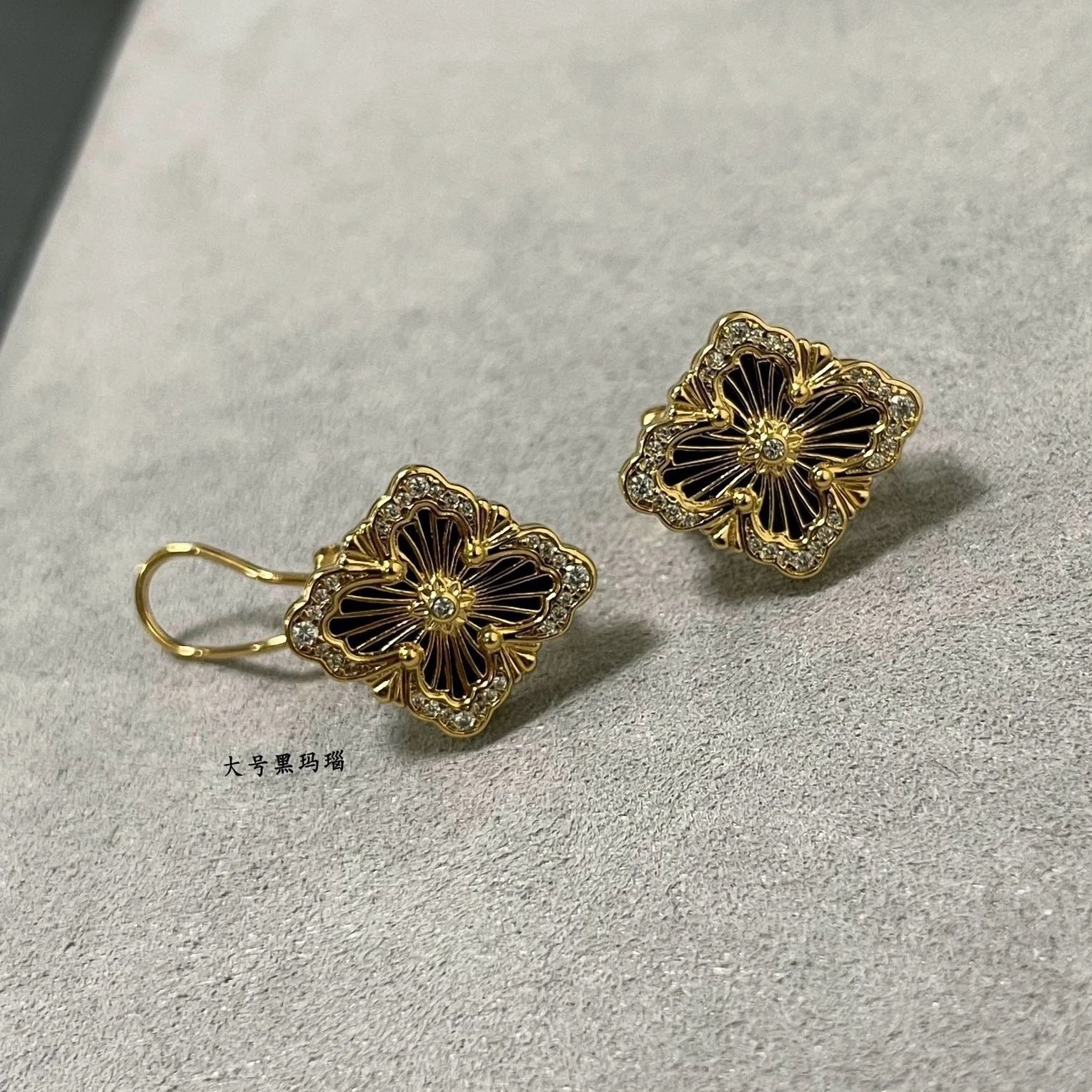 Design Floral Enamel Earrings with Red Guilloché Enamel and Cubic Zirconia - 36