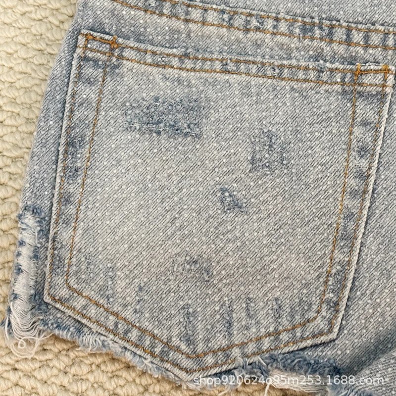 Denim Shorts Light Blue Distressed High-Waisted Cut-Off