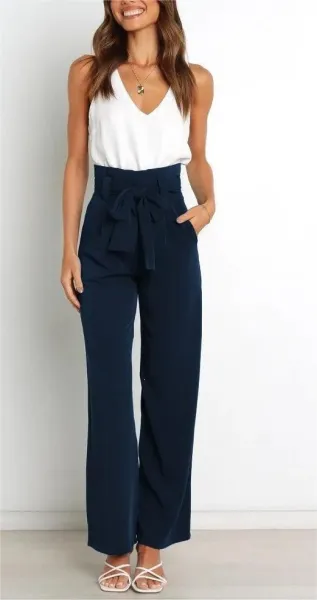 Design High-Waisted Paperbag Waist Wide-Leg Pants Black - 9