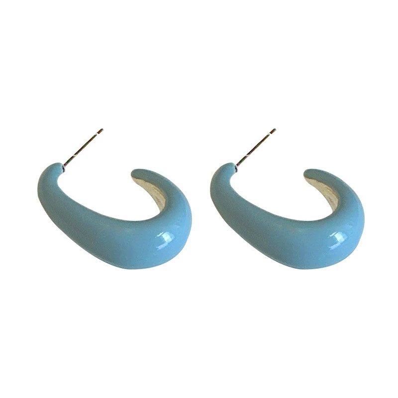 Ceramic Crescent Hoop Earrings Light Blue White Minimalist Jewelry