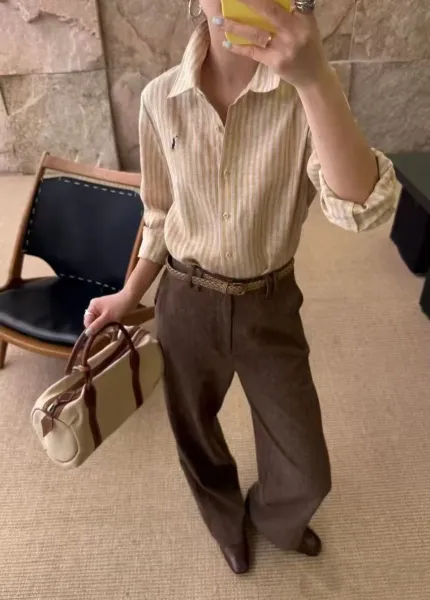 Polo Ralph Lauren Striped Cotton Shirt Beige Shirt - 10