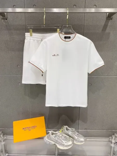 Louis Vuitton White Logo-Embroidered T-Shirt and Shorts Set with Silver Chunky Sneakers - 1