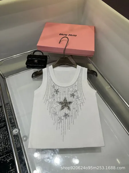 Miu Miu Star-Embroidered Crystal Black Vest Top - 5
