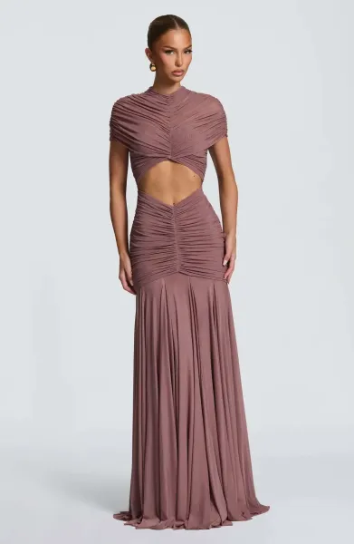 Design Ruched Sheer Cut-Out Gown Black Formal Dress - 18