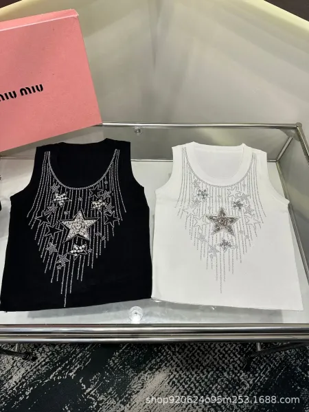 Miu Miu Star-Embroidered Crystal Black Vest Top - 4