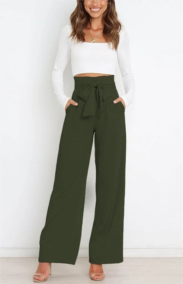 Design High-Waisted Paperbag Waist Wide-Leg Pants Black - 34
