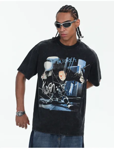 Design Korn Band Graphic Oversized T-Shirt Black T-Shirts - 15