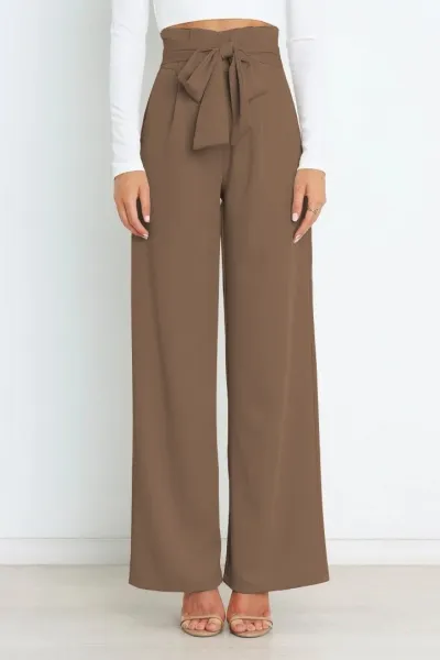 Design High-Waisted Paperbag Waist Wide-Leg Pants Black - 39