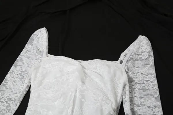 Design Lace Ruched Asymmetrical Maxi Dress White - 21