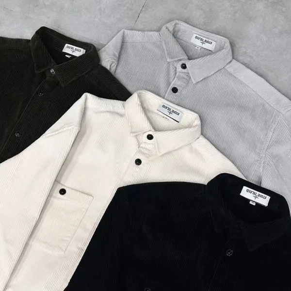 Stone Island Corduroy Shirt in Black, Brown, Gray, and Off-White - 8