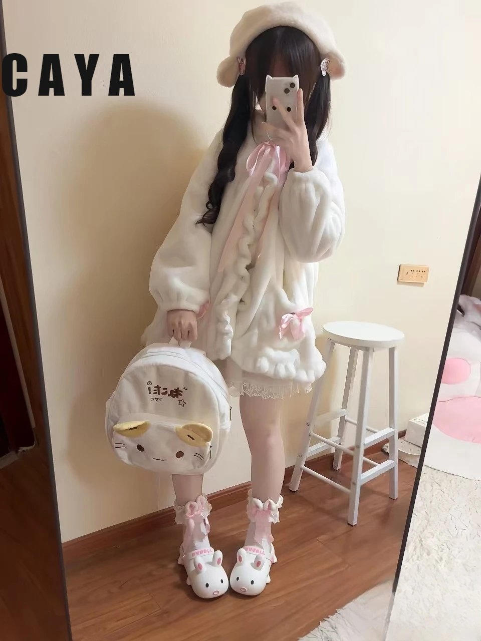 Sanrio Character Cat Face Plush Mini Backpack White - 11